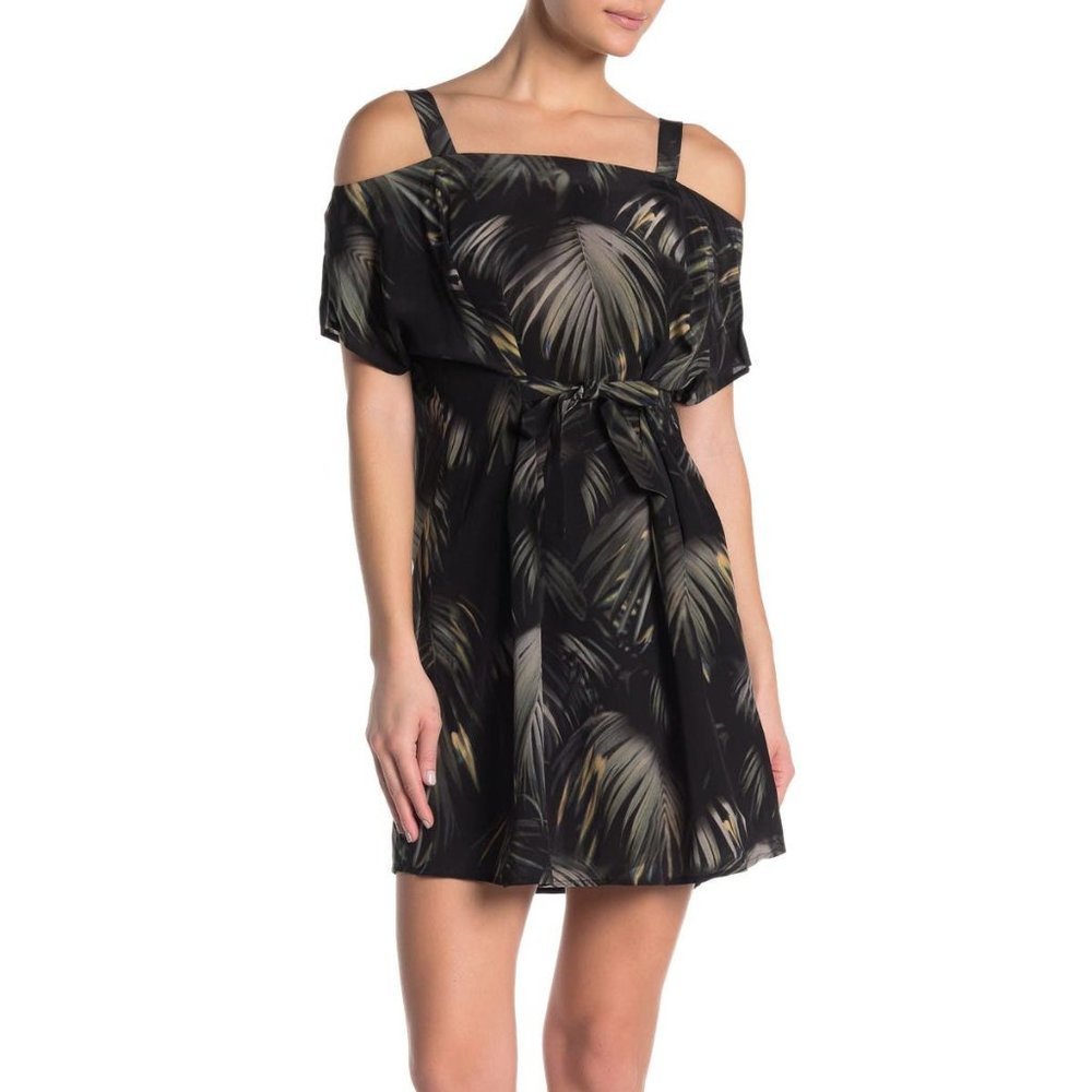All Saints Rae Neluwa Silk Palm Tree Tropical Dress Black NWT Size Small